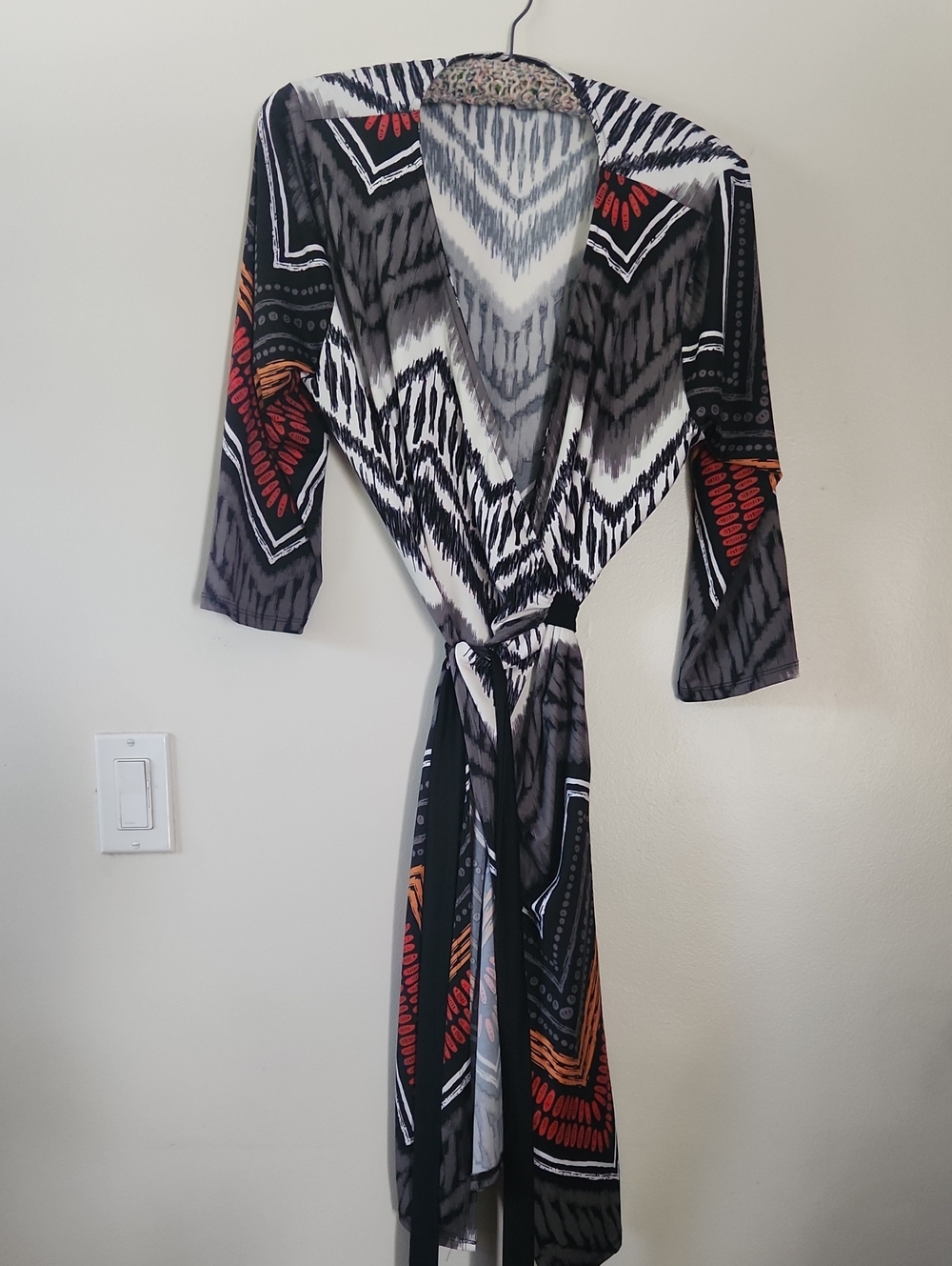 Wrap Dress In Gray Black White Red And Orange